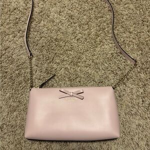 kate spade pink leather bow crossbody with gold chain